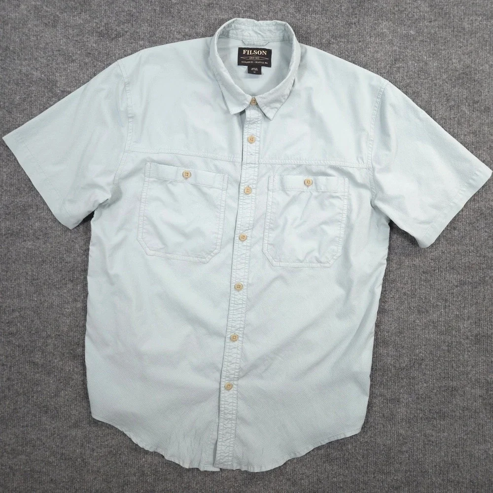 Filson Alagnak Shirt Mens M Gulf Blue Peformance Outdoor Hiking Fishing Trail